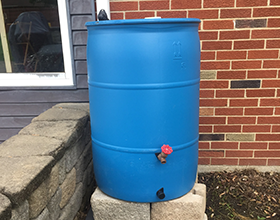 55-gallon blue rain barrel