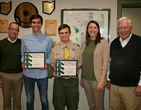 Eagle Scouts with CWPD board members, November 12, 2018