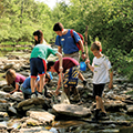 group of kids exploring a creek