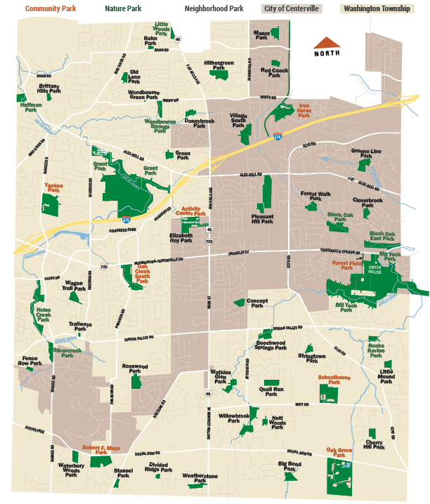 Map of Centerville-Washington Park District's 51 parks