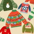 image collage of ugly holiday sweaters